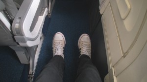 Picture of extra legroom economy seat.