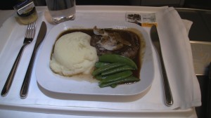 Lufthansa Business Class meat and potatoes meal.