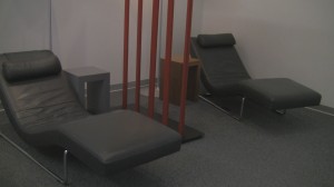 Relaxation chairs at Vienna Schengen Austrian Business Class Lounge.