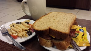 Sandwich and Pasta Salad.