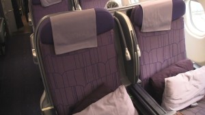 Purple seats aboard a Thai A330-300
